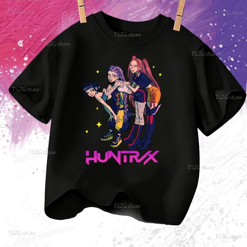 Huntrix Kpop Demon Hunters T-Shirt for Boys Girls T-shirt Fans Gift Summer Crew Neck Short Sleeve Tees Fashion Kids T-shirt