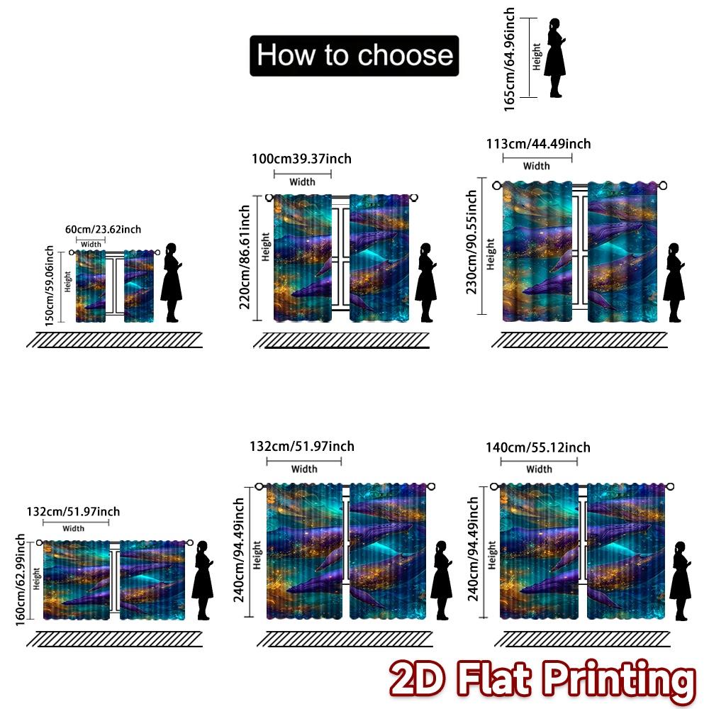 Set Of 2 Flat Printing Curtains Without Rod Galactic Whales Ocean Ramadan Festival Fashion Versatile Polyester Curtain