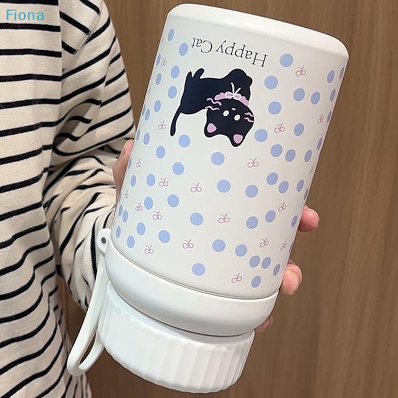 Süße Katze & Herz Aufdruck Isolierte Wasserflasche, 700/1000ml Edelstahl Thermosflasche mit Tragbarem Griff für Kinder und Erwachsene