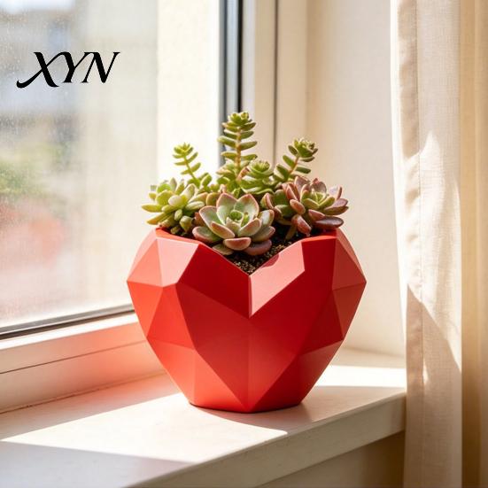Charming Plant Container Geometric Heart Shape Flowerpot, Decorative Flower Pot for Indoor Elegant Home Decor Planter Outdoor, Creative Love