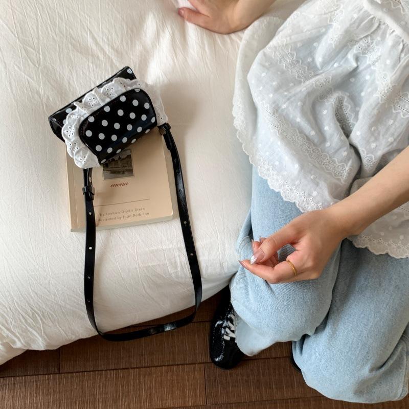 Mini Small Bag Women's 2025 New Trendy Lace Shoulder Bag Premium Polka Dot Messenger Bag Small Square Bag