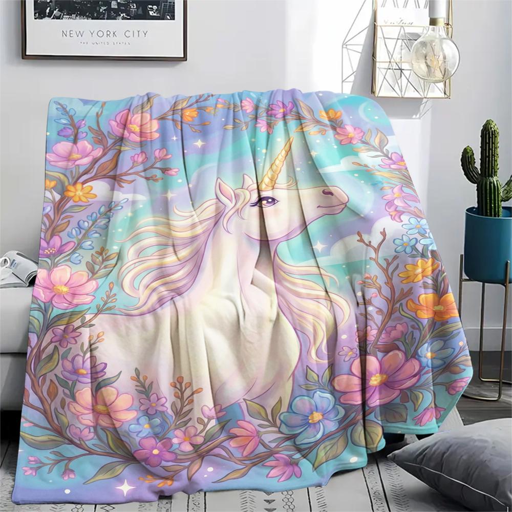 Unicorn Animal Print Flannel Blanket, High Quality Comfortable for All Seasons, Home Decor, Warmth and Comfort, Perfect for Christmas Gifts138