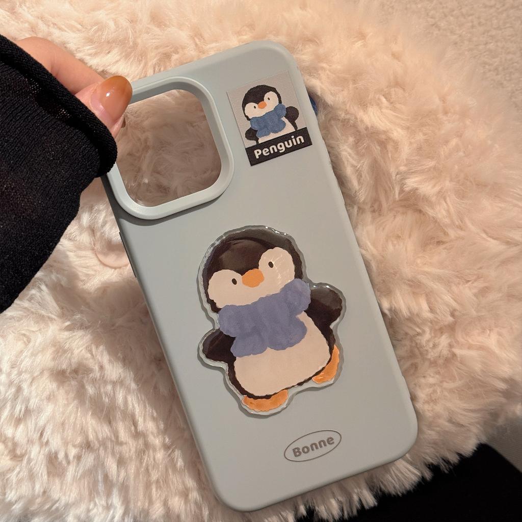 Suitable for Apple 16 phone case 17 Pro Max oil painting bear penguin iPhone 14 3D 13 Korean style 12 silicone