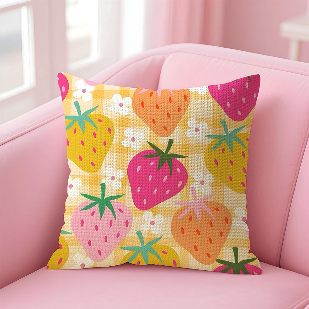 Strawberry Colorful Cushion Cover Natural Linen Pillow Case DoubleSided Print Decorative Sofa Pillowcase Home Decor Gift