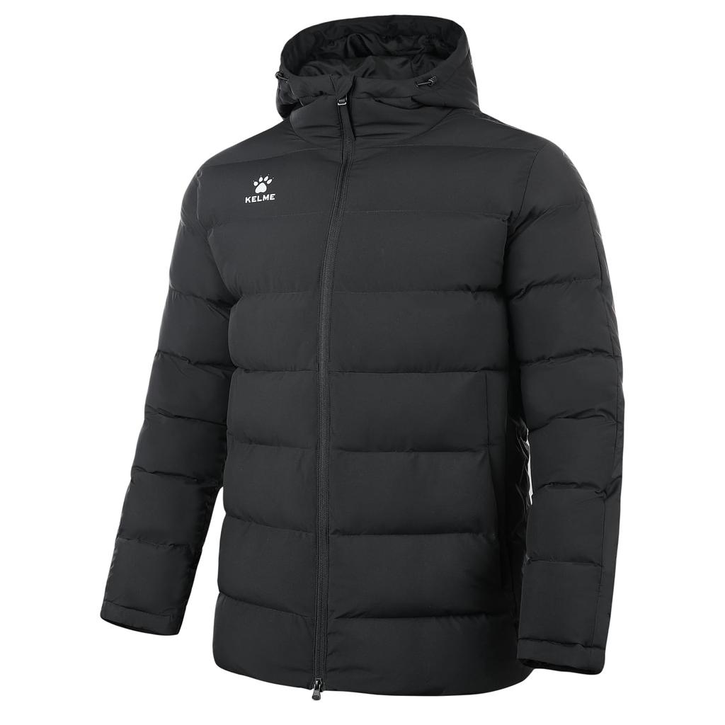 Kelme Sports Bavlněná bunda s kapucí, Krátká délka, Silná, Volný střih, Lehká, Vatovaná, Zimní oblečení, Stylová (Černá, Velikost 3XL)