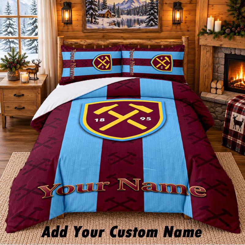 West Ham United FC Pattern Bedding 3Pcs Set Custom Name, Bed Sheet And Pillowcases For Home Bedroom