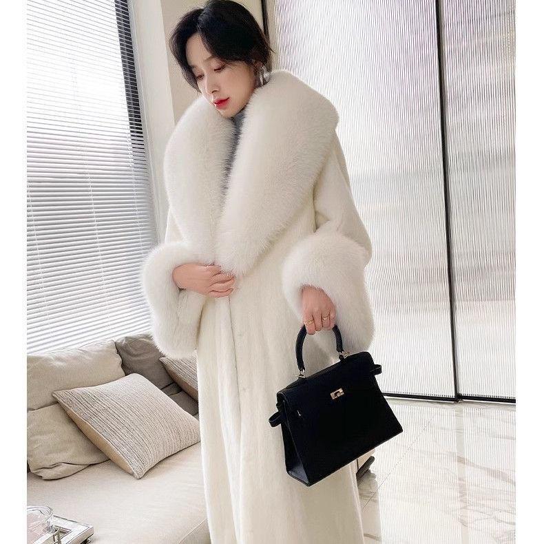 Autumn and winter coat imitation fur coat long imitation fox fur collar women thickened imitation mink coat