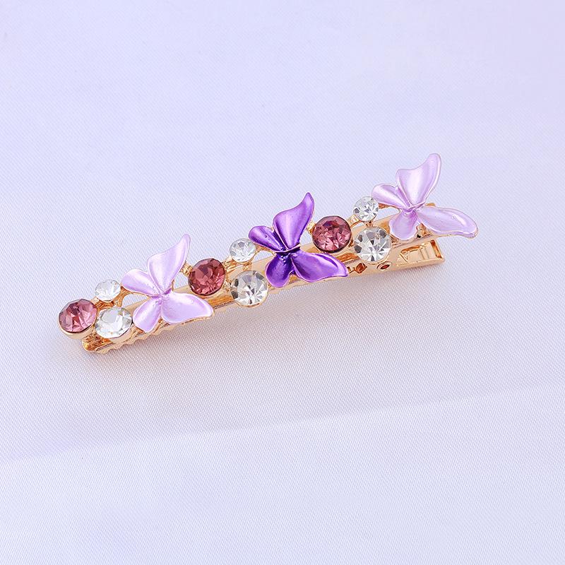 Alloy Hairpin Female Side Painted Paint Edge Clip Female Retro Style Flower Bangs Clip Rhinestone Duck Bill Clip