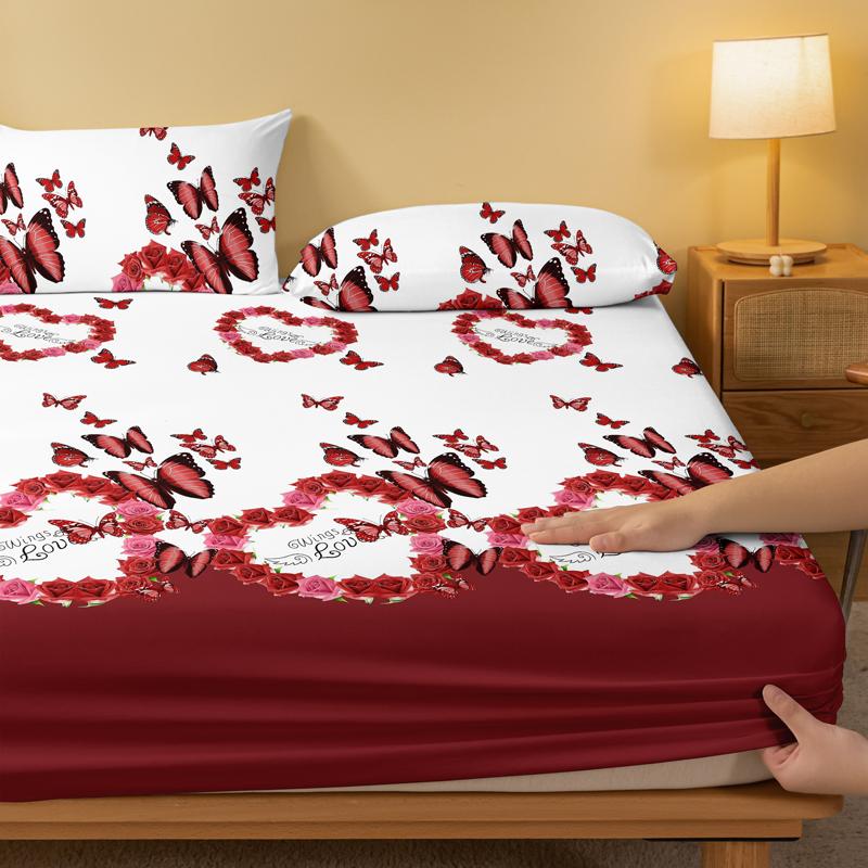 1 Simple Modern Butterfly Printed Matte Fitted Sheet, Bedroom Printed Bed Cover, Bedding (Excluding Pillowcases)
