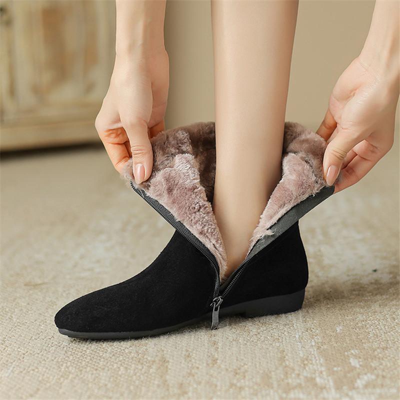 Fashion New Autumn/winter Cow Suede Women Boot Round Toe Shoes for Women Fashion Boots Low Heels Short Boots Zip Black Boots Handmade