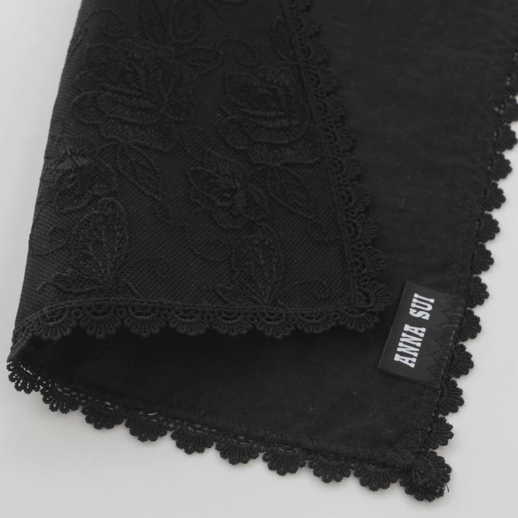 ANNA SUI Lace Handkerchief with Rose Embroidery (Black) 001199-0001-03