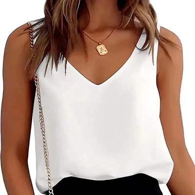 Womens Silk Satin Tank Tops V Neck Casual Cami Sleeveless Camisole Blouses Summer Basic Tank Shirt