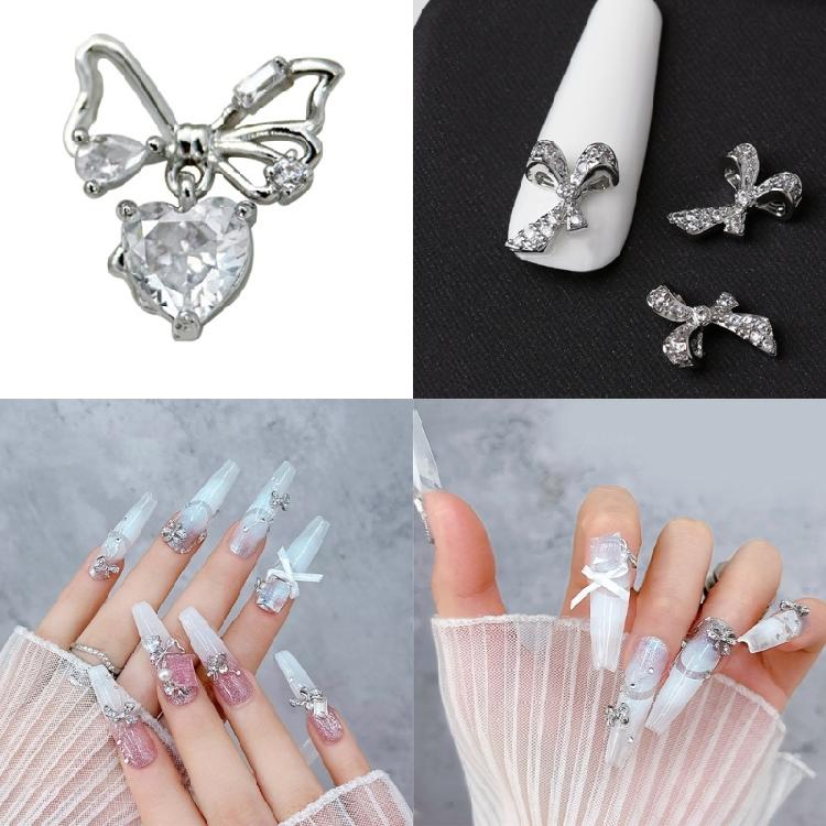 Ribbon Bowknot Nail Art Charms Bow Nail Art Decoration Silver Bowknot Nail Charm