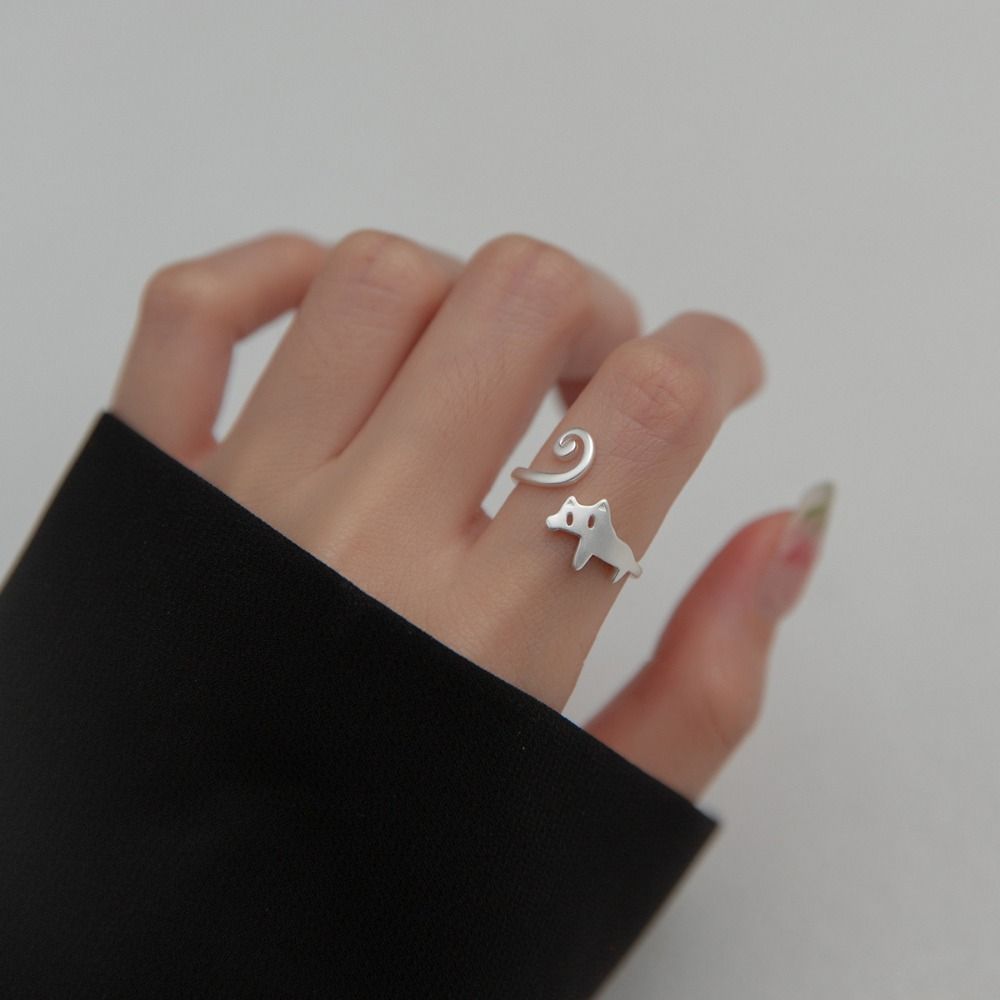 Zinc Zinc Alloy Simple Open Ring Finger Buckle Cat Ring Minority   Gift