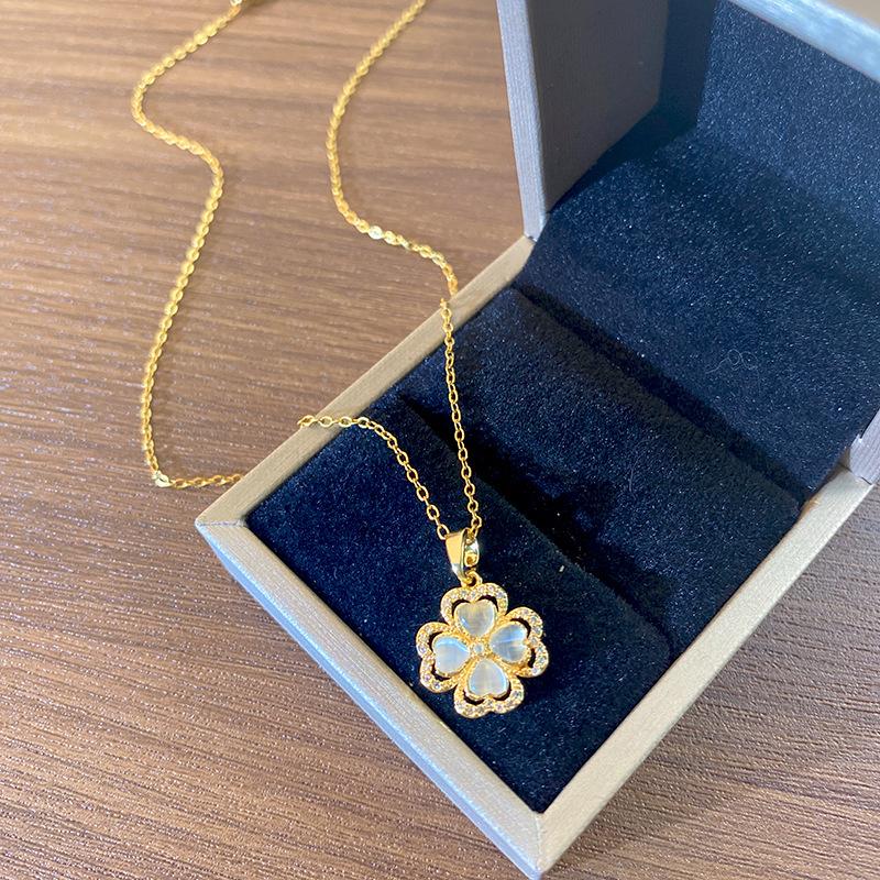 Light Luxury Full Diamond Inlaid Zircon Titanium Steel Clavicle Chain Fairy Versatile Delicate Necklace Gift for Girlfriend