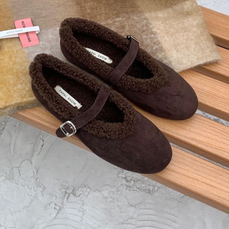 2025 Autumn and Winter Catwalk Model Flat Lamb Wool Mary Jane Ballet Shoes Sweet Cool Fairy Wind Fluff Shoes Female Warm