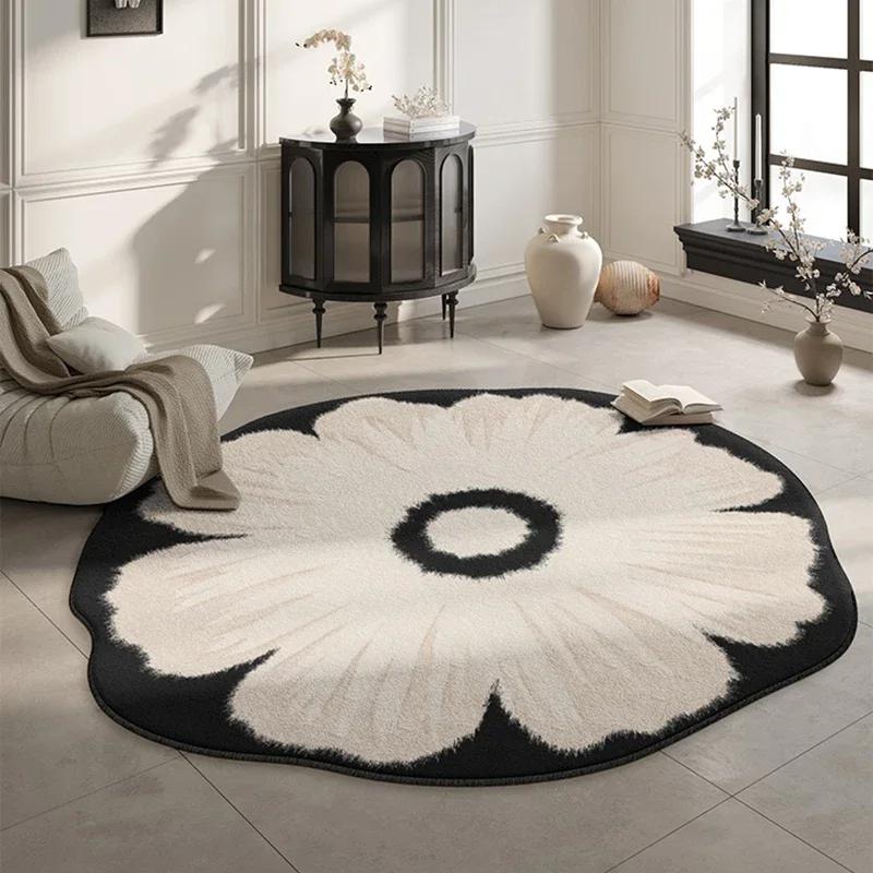 Covor pentru sufragerie Covoare cu flori Scaun Covoraș pentru podea Negru Alb Covor de lux pentru decorare a casei Dormitor Covoare de noptieră Alfombra De Salón