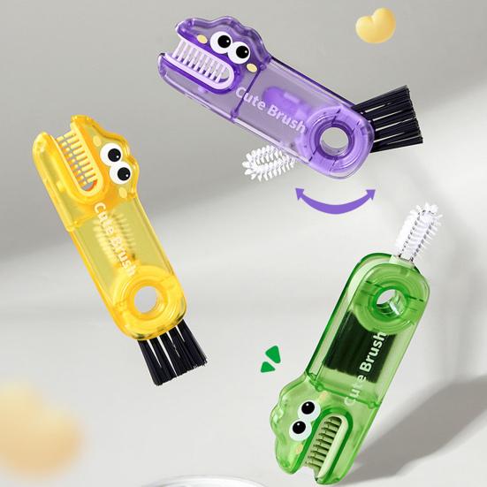 2/3Pcs 3 In 1 Cleaning Brushes Cartoon Design Food-Grade Anti-Slip Handle Gap Brush Portable Long Bristle Bottle Cleaner