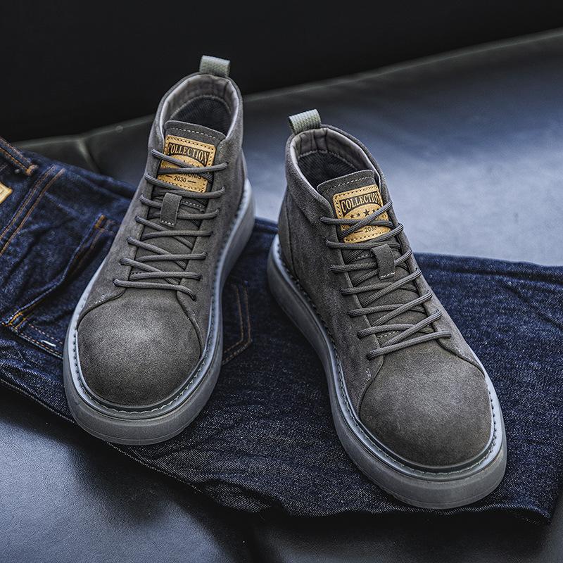 Workwear Short Boots  Winter New Leather Men's Shoes Thick soled Casual Shoes Retro British Style Versatile Board Shoes