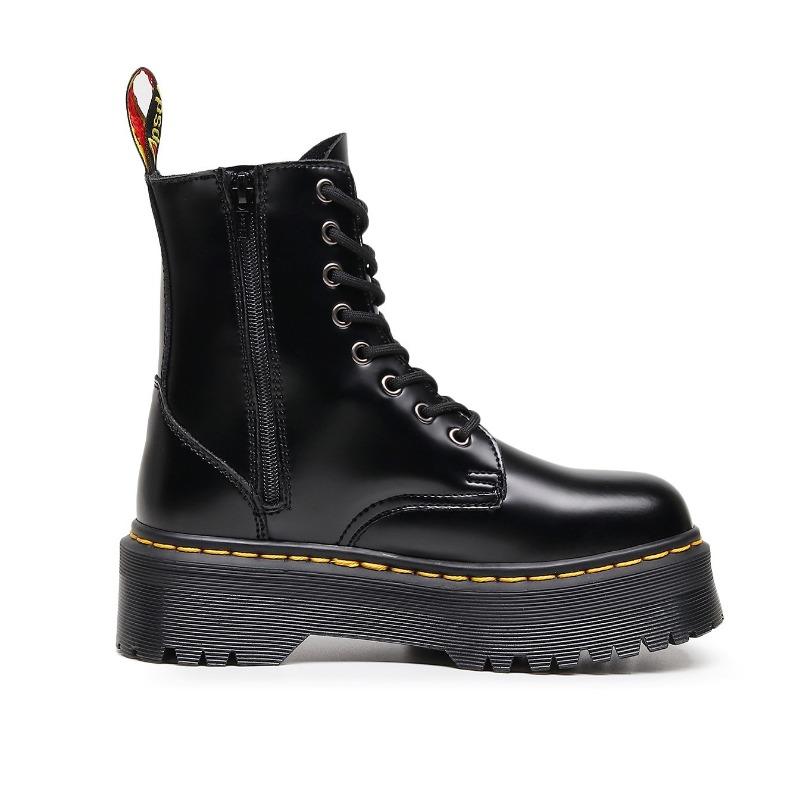 Leder dicke Sohle Loch Martin Stiefel Damen High-Top Seitenreißverschluss Britische Kurzstiefel Muffin-Sohle Schnürung Damenstiefel