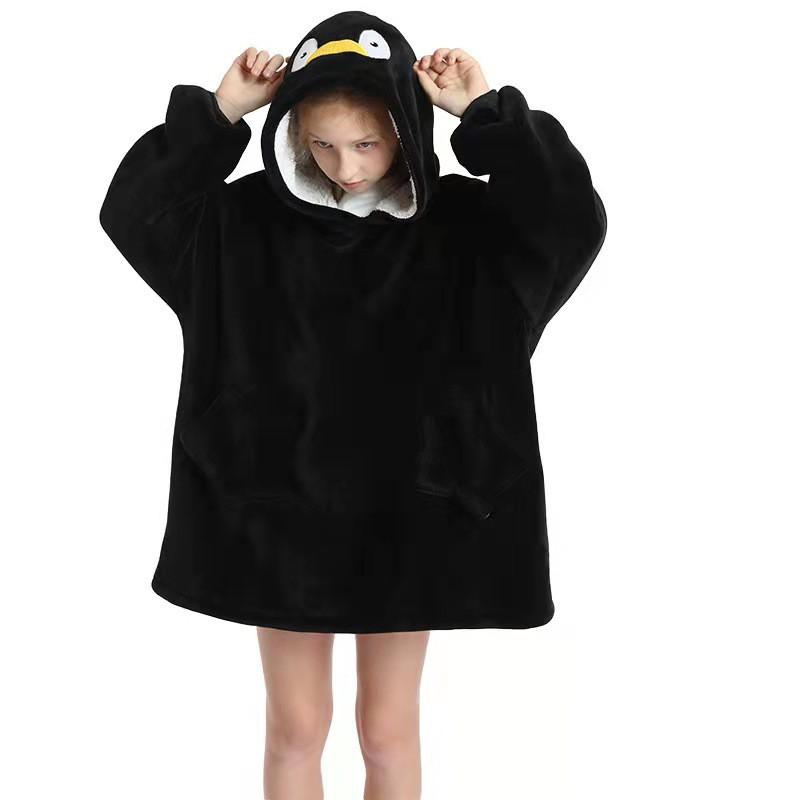 Kids Wearable Blanket Hooded Sweatshirt Cozy Cotton TV Fall Winter Home Use