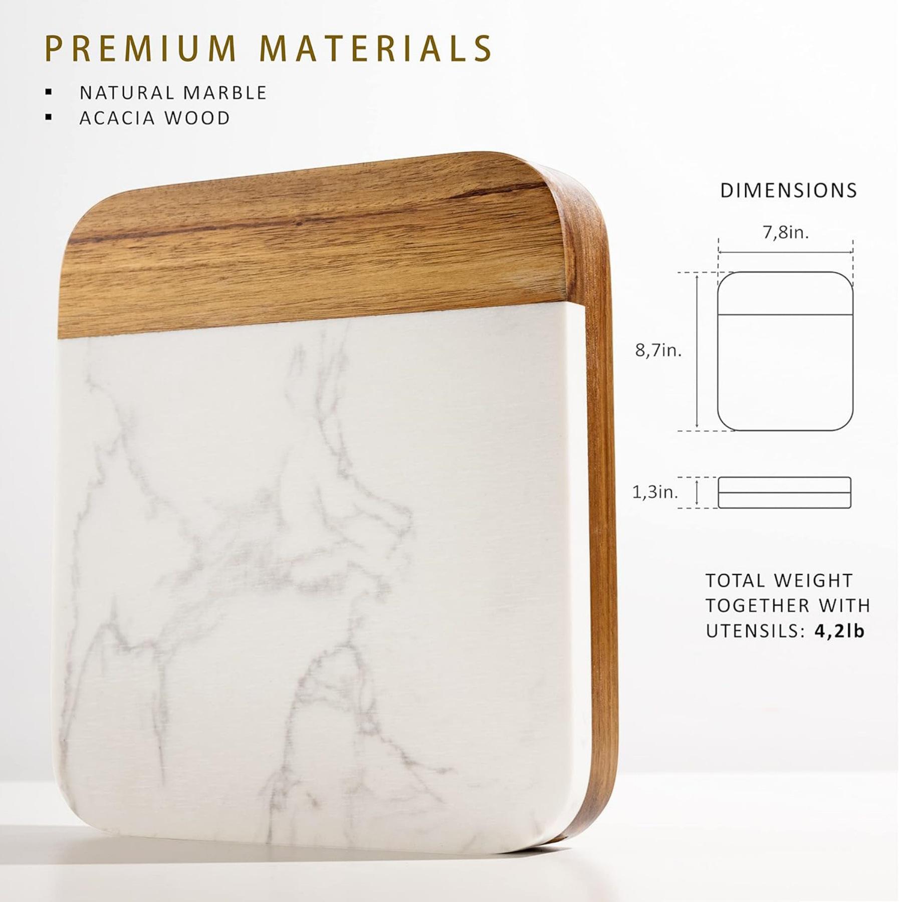 Cross-Border Cheese Board Set: Wooden & Marble Cheese Plate with Knife and Fork Square