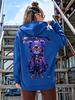 American Street Style Purple Sunglasses Small Bear Print Hooded Sweatshirt Oversized Loose Long-sleeved Casual T-shirt