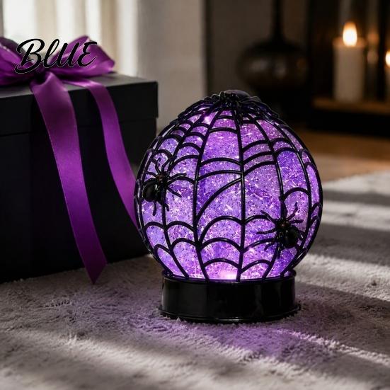 Dekorative Halloween-Lampe Geist Glitzerkugel Lampe Leuchtendes Spinnennetz Kunstkristall Kugel Licht LED Lila Leuchten Spinne Nacht für Feiertagsparty