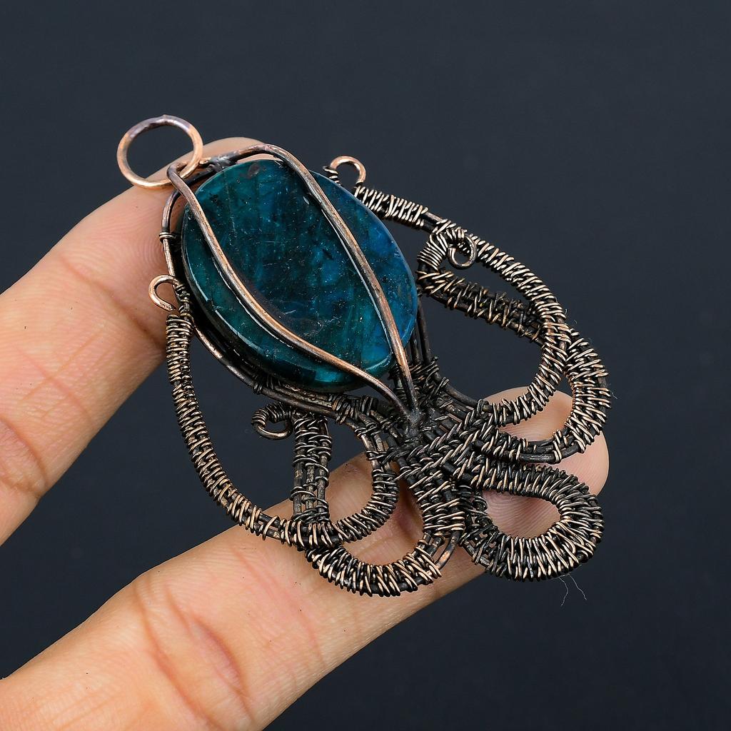 Natural Octopus Labradorite Stone Handmade Copper Wire Wrap Pendant 3.03" T5m67