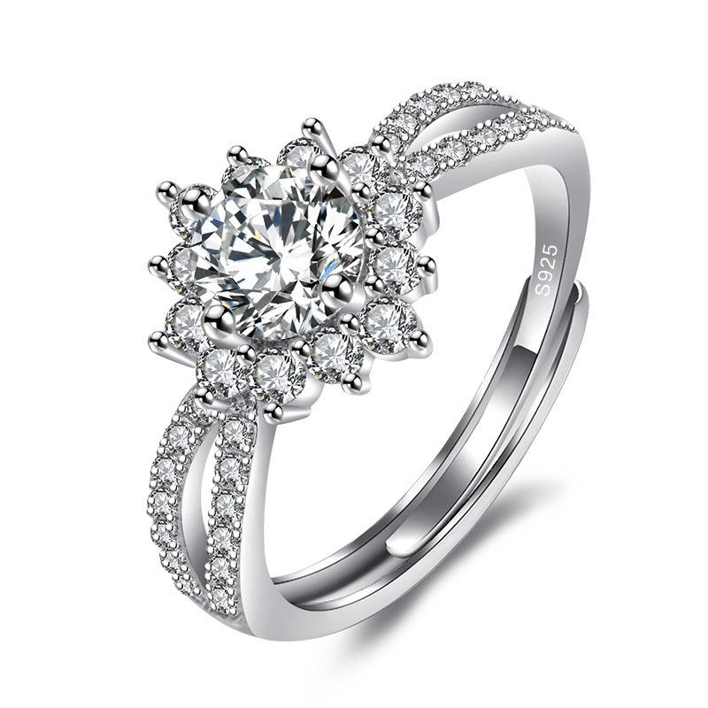 925 Sterling Silver Women's Diamond Ring Full Diamond Four-Prong Ring Style Engagement Gift Jewelry