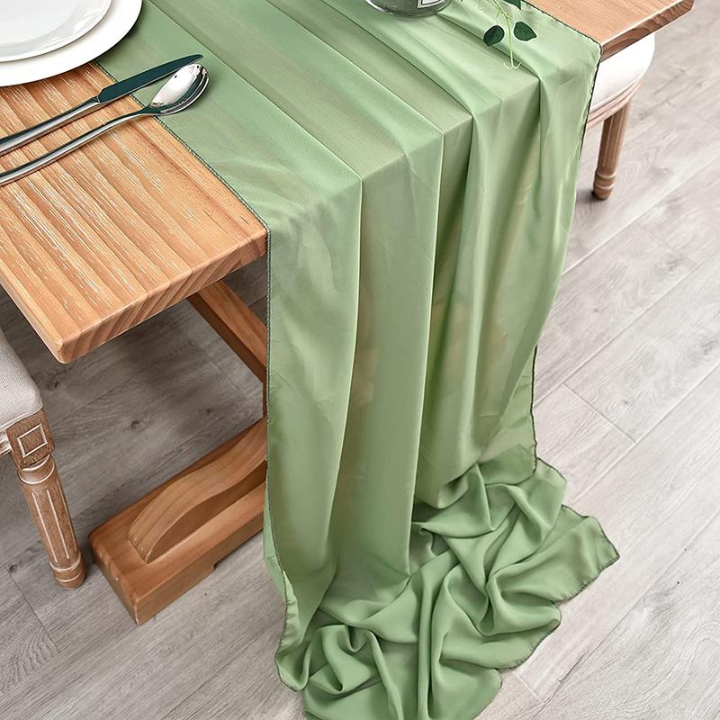 Sage Green Chiffon Table Runner Wedding Decoration Baby Shower Birthday Parties Christmas Halloween Thanksgiving Events Supplies