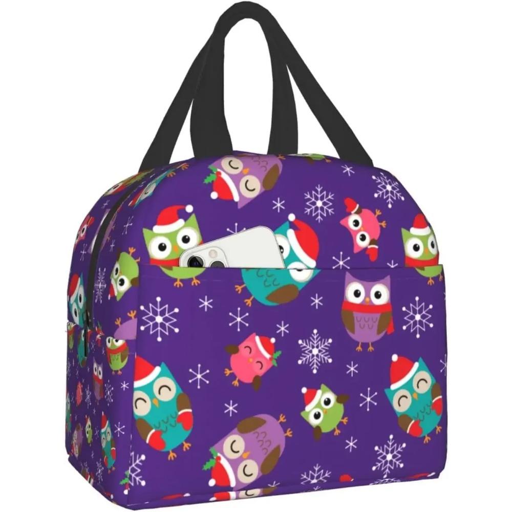 Cute Christmas Owls Lunch Box Reusable Insulated Lunch Bag for Travel Picnic Shopping Work Food Container for Adults Teens Kids