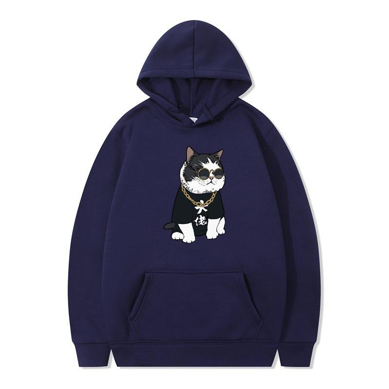 New Animation Boss Cat Print Autumn and Winter Men and Women Sweater Hoodie