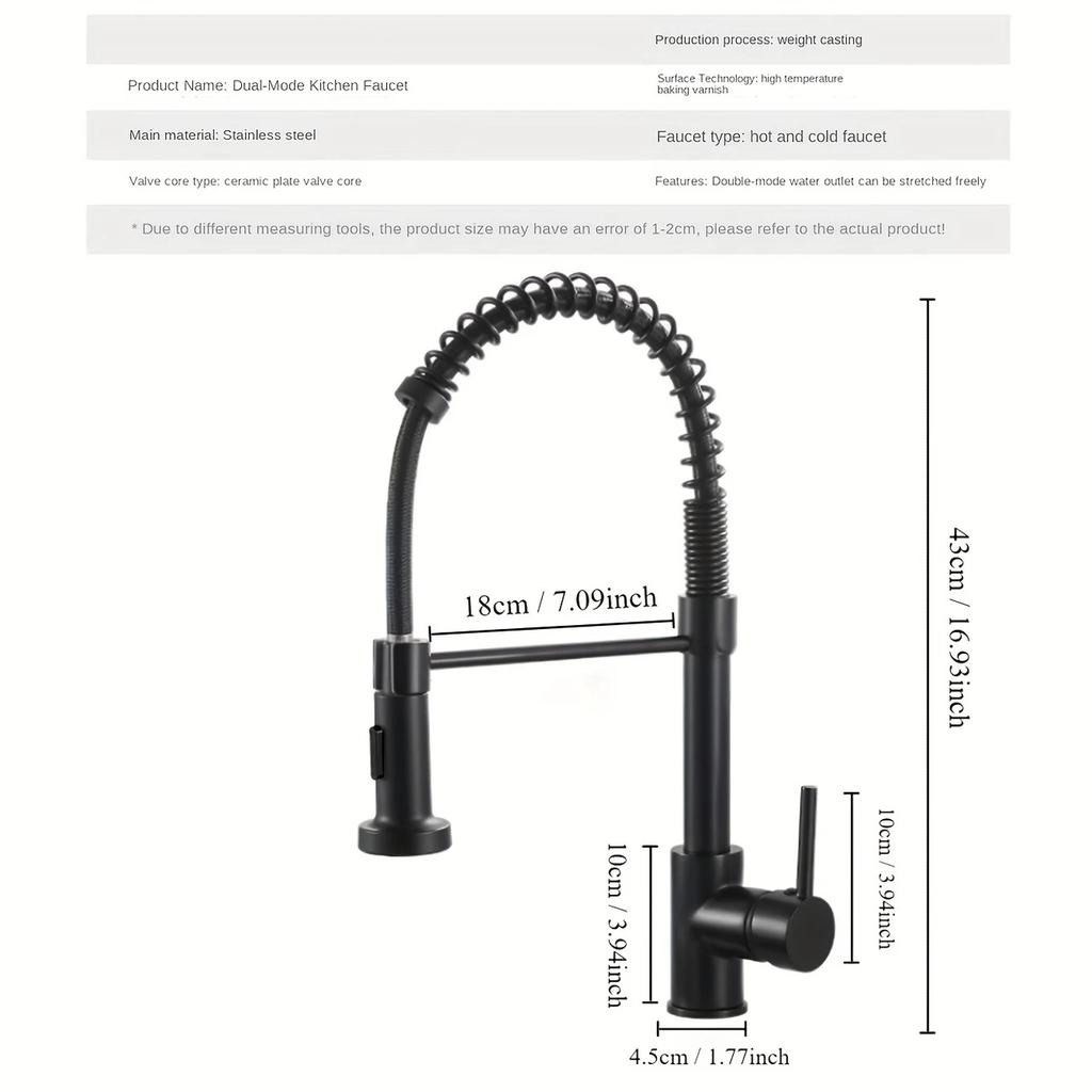 1pc Black Kitchen Hot And Cold Faucet,  Kitchen Faucet Hot And Cold Sink Telescopic Lifting Universal Spring,Rotatable Faucet