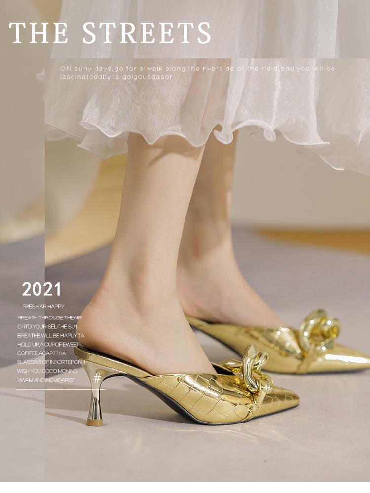 Silver Chain High Heel Baotou Sandals for Women - European & American Summer 2023 Collection