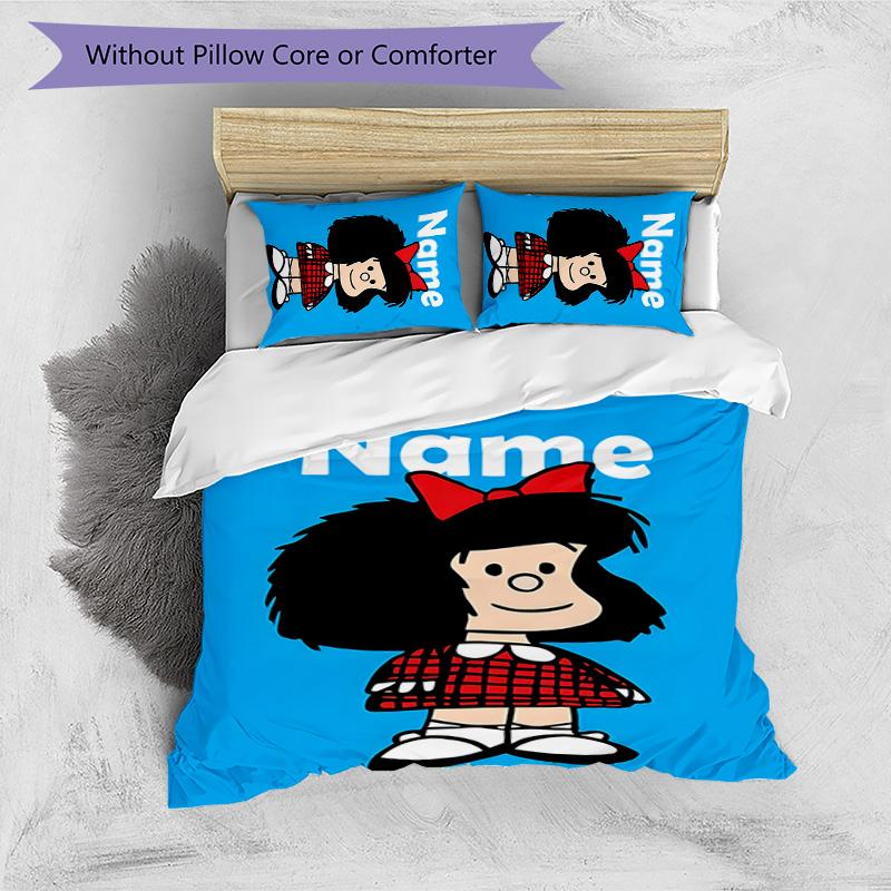 3pcs Mafalda2 Cover Set - Personalized Name, HD Printed Bedding with 1 Cover and 2 Pillowcases - Perfect for Home Decor, Easy Care