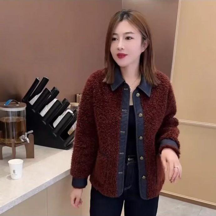 

Korean Fashion Casual Loose Denim & Lambswool Patchwork Coat - Autumn/Winter Versatile Style XL (for 42.5-52.5 kg)