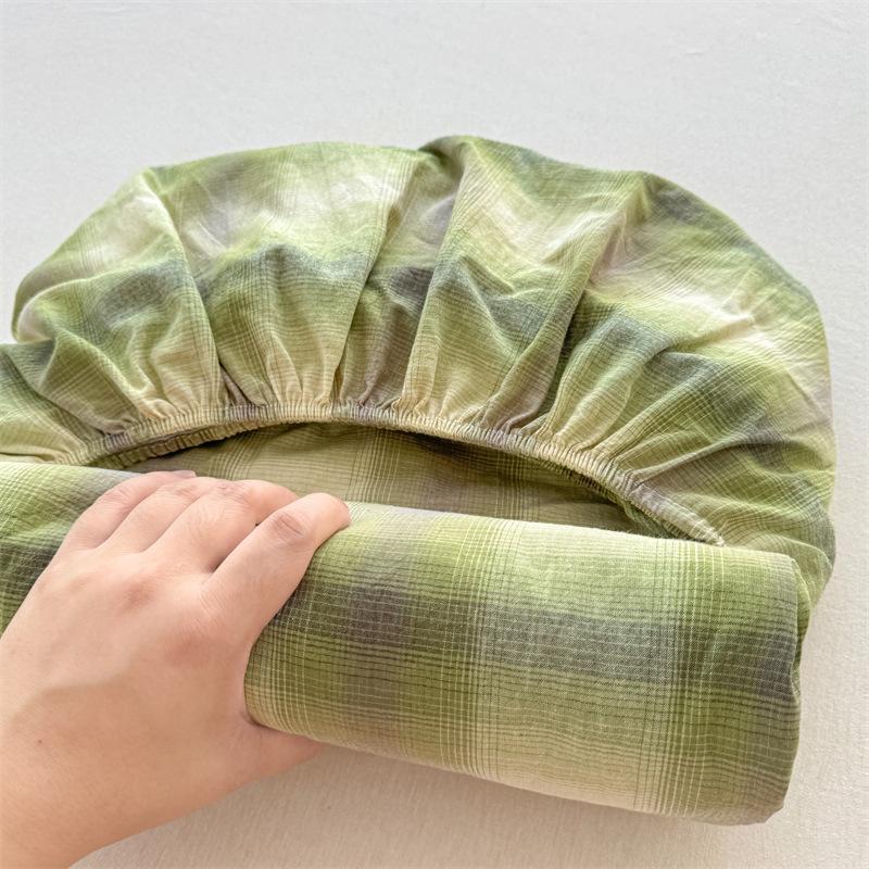 Pure Cotton Yarn-Dyed Washed Fitted Sheet: Non-Slip, Dustproof, Skin-Friendly Mattress Protector 3-Piece Set.