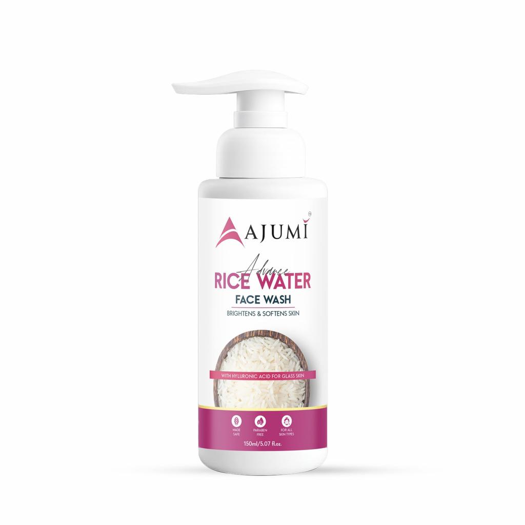 AJUMI Rice Water Face Wash Gentle Daily Cleanser Removes Dirt Oil Dust Helps Reduce Dullness Supports Clear Smooth Soft Skin Glow For Men & Women -
