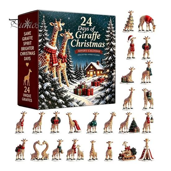 Christmas Gift for Kids Adults Giraffe Advent Calendar, 24Pcs Acrylic Ornament Set with Santa Hat Decorative Collection Wreath Designs, Holiday
