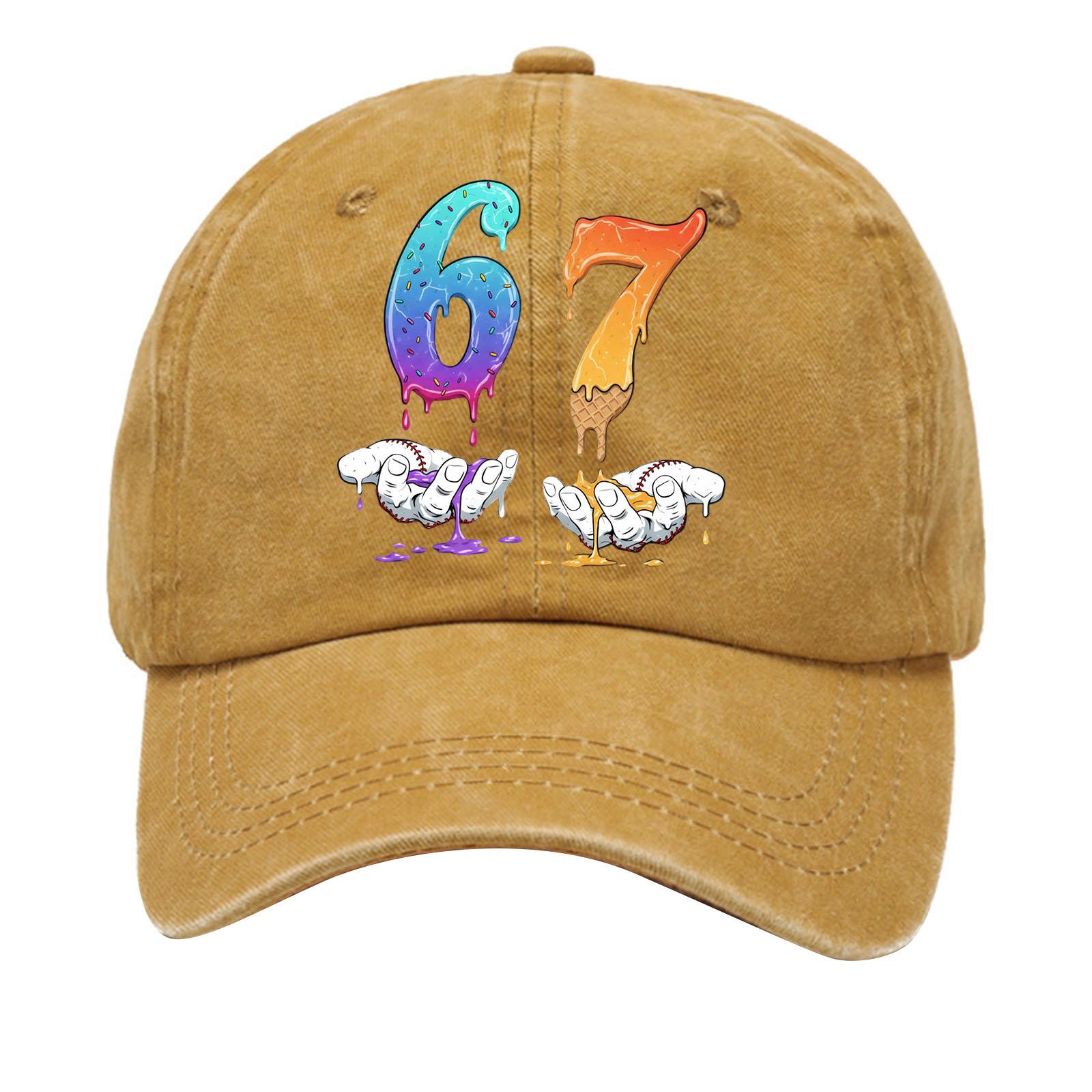 

Washed Cotton Baseball Cap With Printed Distressed Soft Top Denim Hat For Men, European And American Retro Hat One Size жовтий