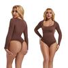 Nahtloser Square Neck Langarm Tummy Control Po-Lifting Taillenraffender Bodysuit Formwäsche