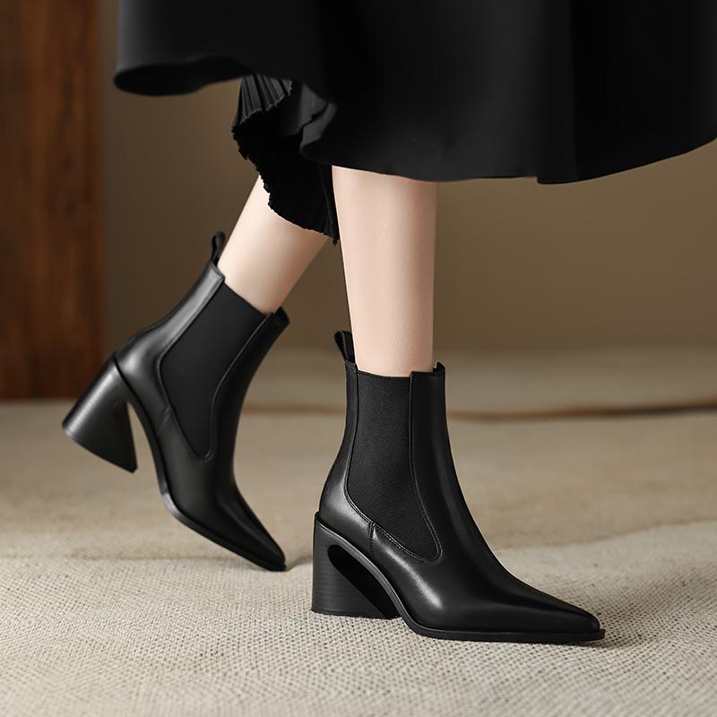 Basic Damen Echtleder Stiefeletten Herbst Winter Strange High Heels Schuhe Frau Reif Spitzschuh Bürodame 2024 Stiefel