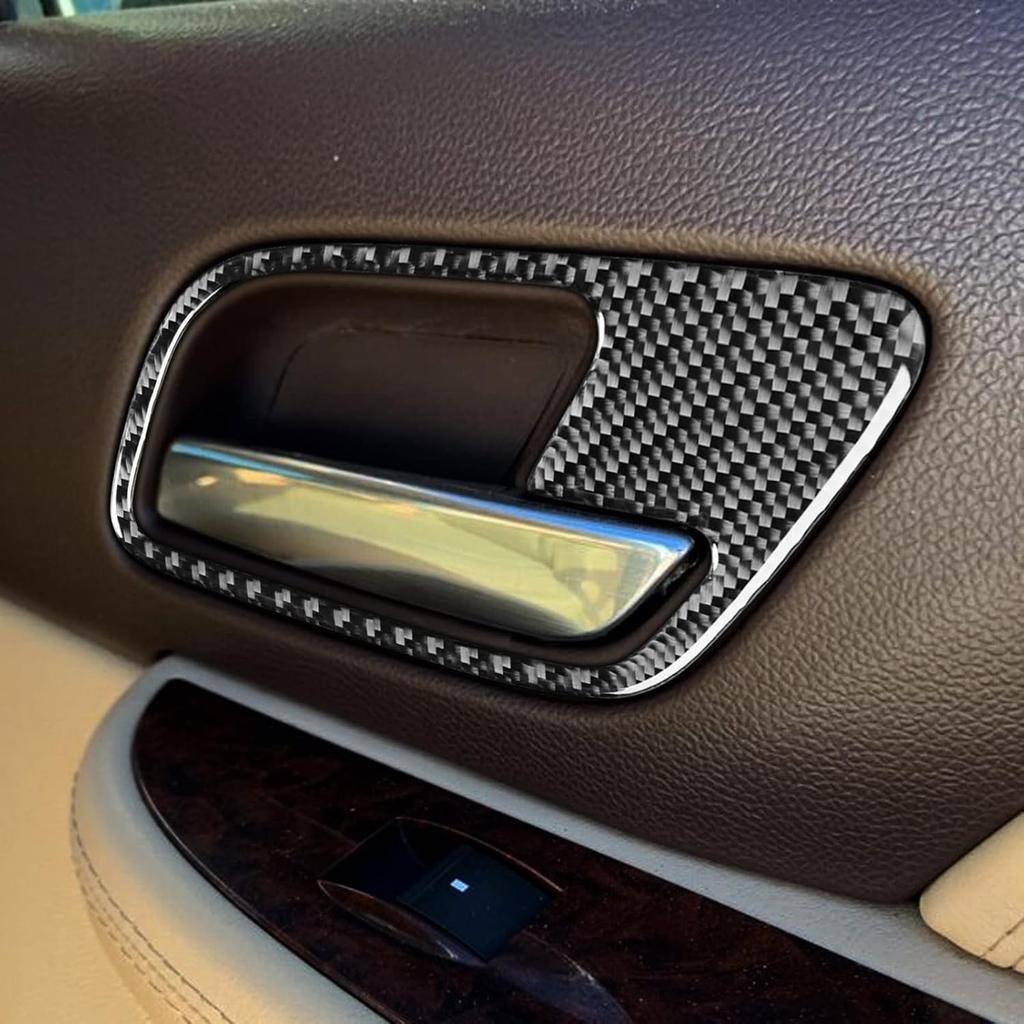 Real Glossy Black Carbon Fiber Sticker Car Inner Door Pull Handle Frame Anti-Collision Cover Trim Compatible with Chevrolet Avalanche/Silverado LTZ