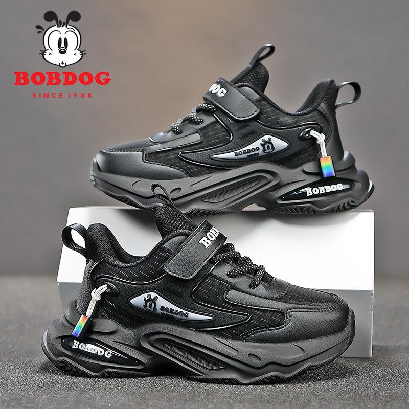 Babu Bean Boys Sneakers 2025 Autumn New Children's Leather Surface Medium and Large Children's Lightweight Velcro Running Shoes