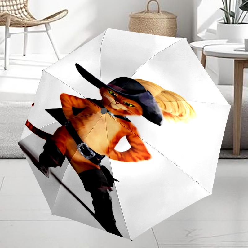 Автоматический зонт на тему «Кот в сапогах», легкий и портативный, 8 спиц, идеально подходит для путешествий на свежем воздухе, дней рождений, Рождества, в качестве подарков.