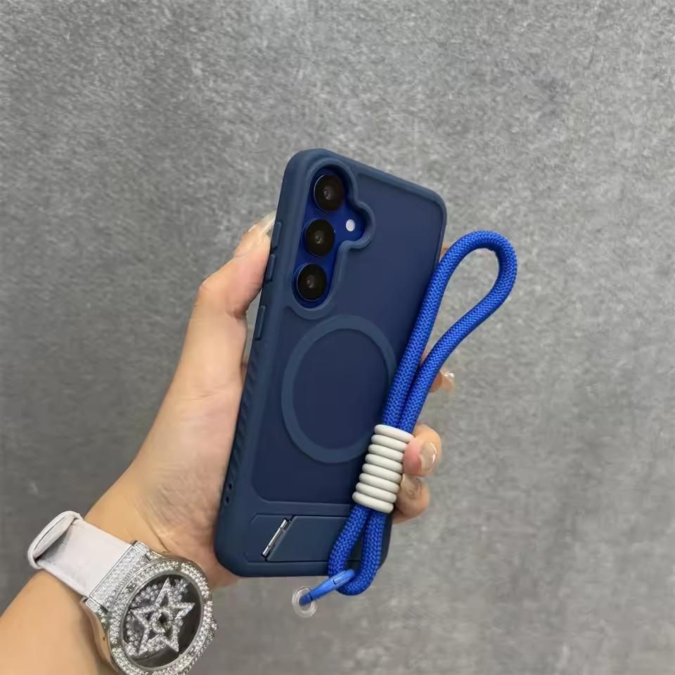 Fashion Wristband Lanyard Case for Samsung Galaxy S26 S25 Ultra S24 S23 Plus FE S25Edge S26+ 45° Bracket Matte Shockproof Cover
