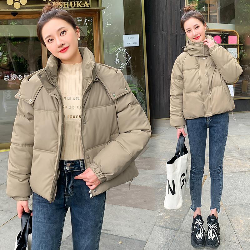 Women's Autumn Winter Solid Color Hooded Rhombic Lattice Loose Casual Medium Short Parka Coat Jackets Outwear