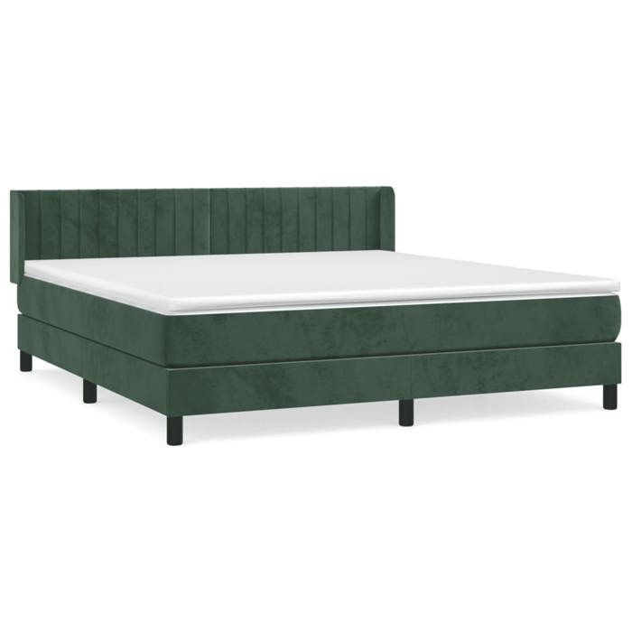 3131096 vidaXL Lit à sommier tapissier et matelas Vert foncé 180x200cm Velours