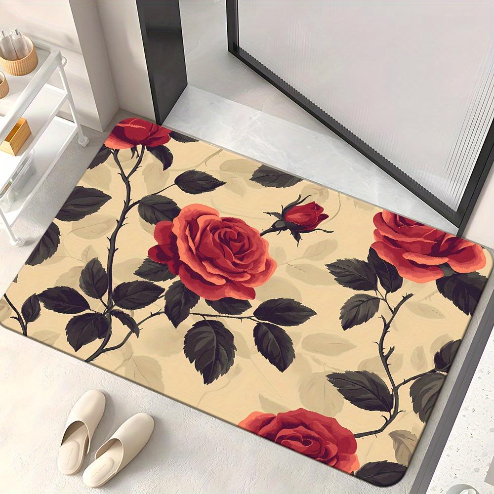 

Chic Retro Blooming Roses Door Mat - Non-Slip, Machine Washable Polyester Rug for Bedroom, Living Room & Bathroom 40x60cm